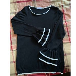 Calvin Klein Black & White Ruffle Sleeve Sweater